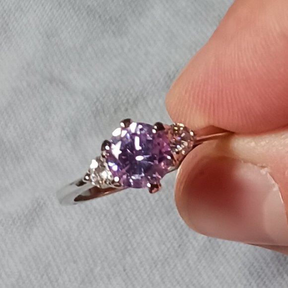 Silver Amethyst Ring with CZ Accents Size 9 - Picture 9 of 14